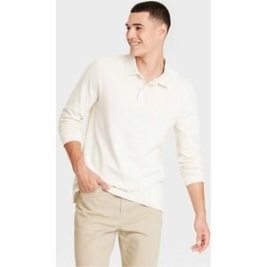 Goodfellow & Co. Men's Ivory Long Sleeve Polo Shirt - Size L - Casual Top NWT
